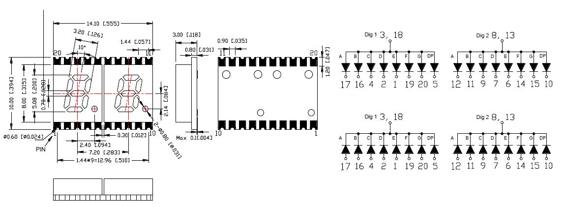 &Eacute;cran SMD &agrave; 2 chiffres de 0,2 pouce