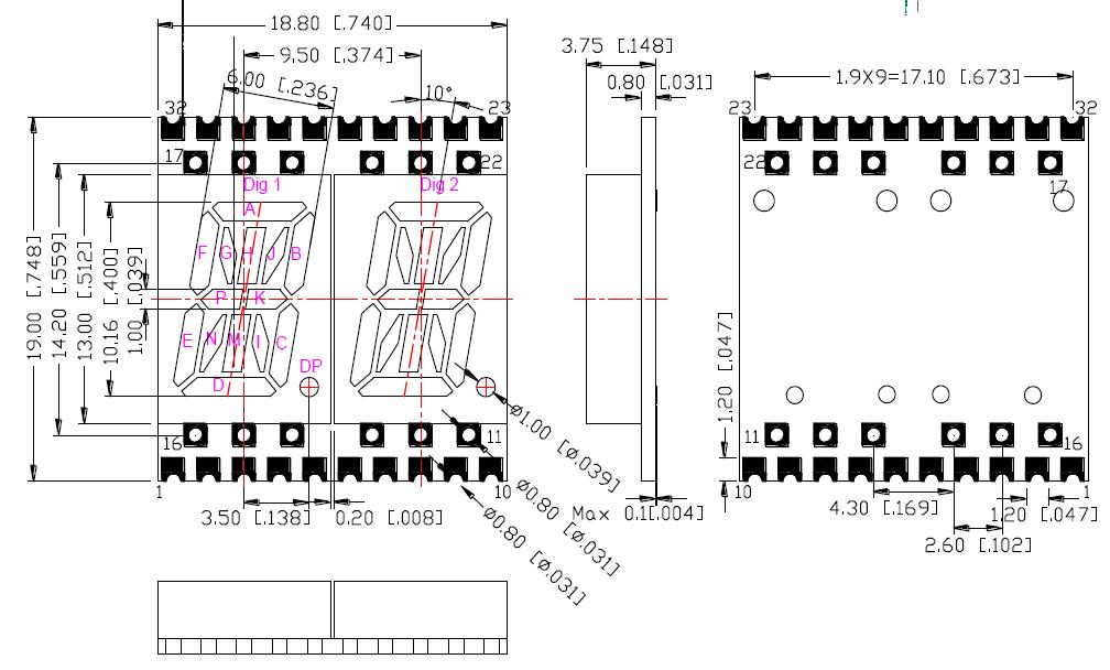 &Eacute;cran alphanum&eacute;rique &agrave; 2 chiffres de 0,4 pouces 4021