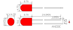 Lampe à LED ronde rouge de 5 mm avec diffusé rouge (5,6x4,8 mm)