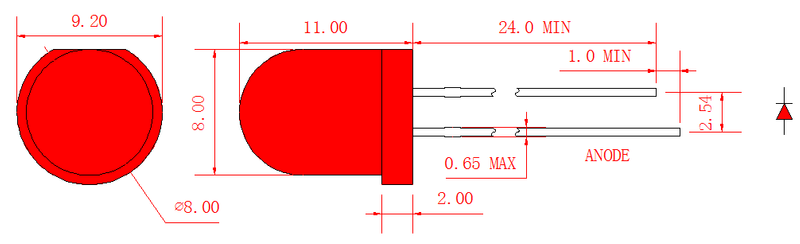 Lampe LED ronde rouge 8 mm avec diffuseur rouge