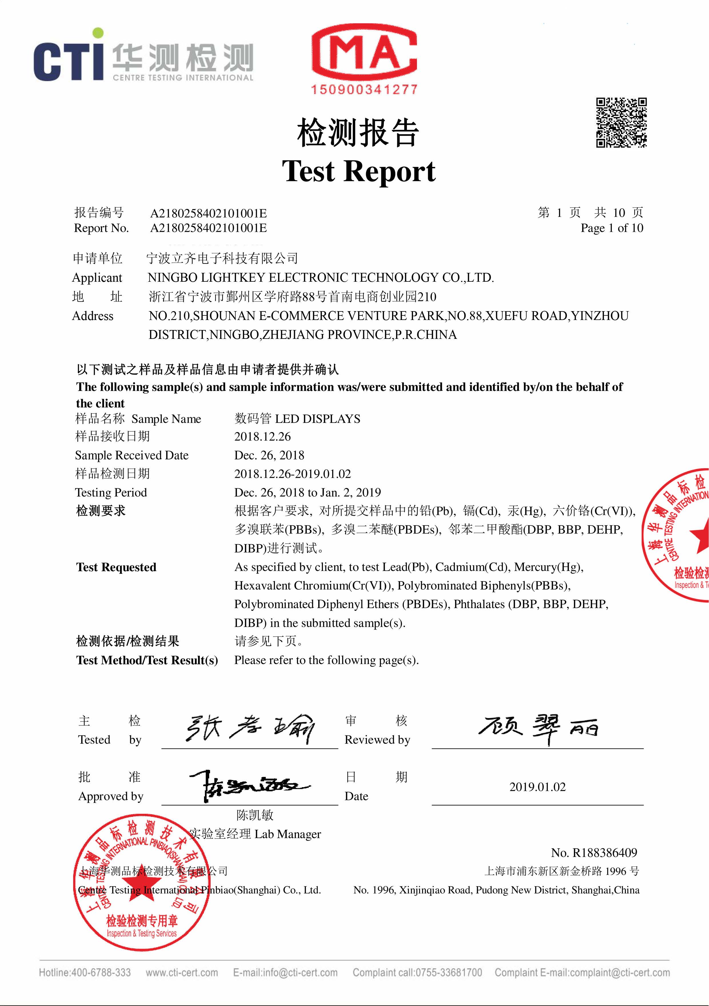 AFFICHAGES LED LITEKEY-2019-ROHS FP