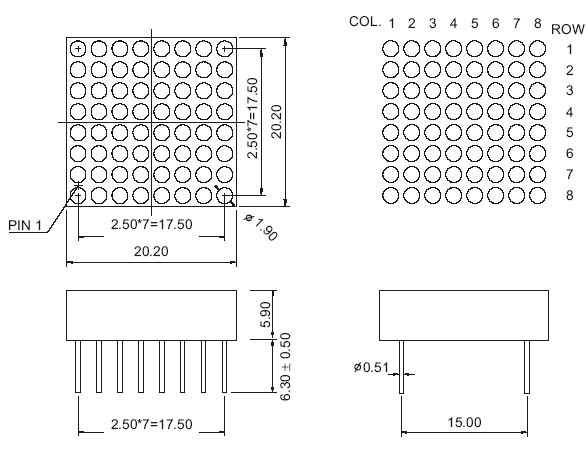 Matrice de points LED 8x8 de 0,7 pouces