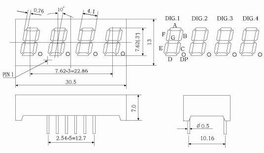 Affichage LED à 7 segments de 0,30 pouces à 4 chiffres