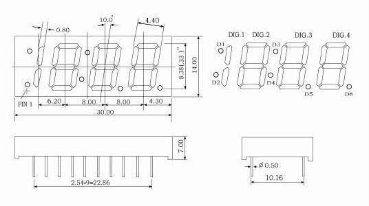 Affichage LED d'horloge à 7 segments de 0,33 pouces à 4 chiffres