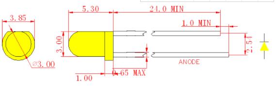 Lampe à LED rond jaune de 3 mm avec jaune diffusé