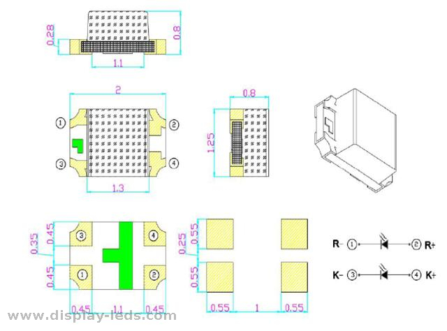 0805 ROHS SMD Chip 2012 Green rouge et jaune
